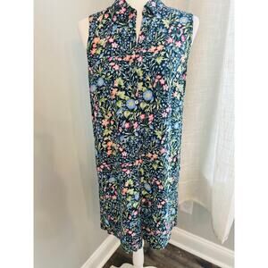 J. Jill Floral Sleeveless Shift Dress Mini Navy Boho Botanical Garden Print Sm